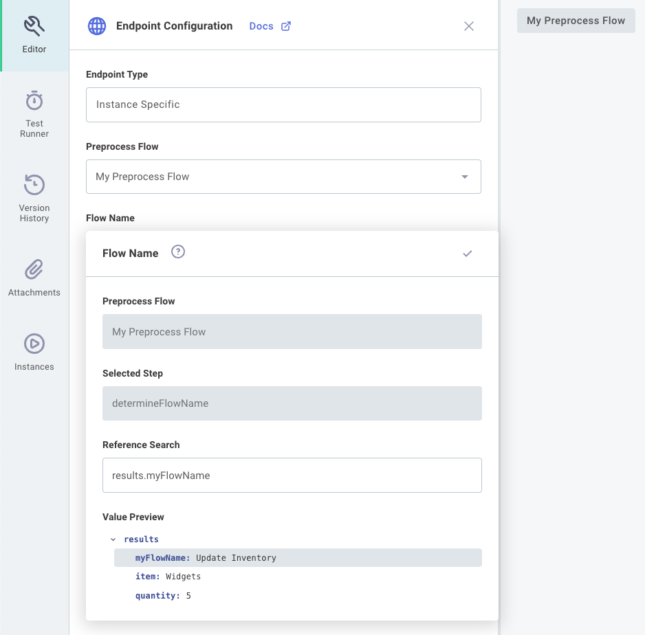 Set flow name from preprocess flow for Endpoint Configuration